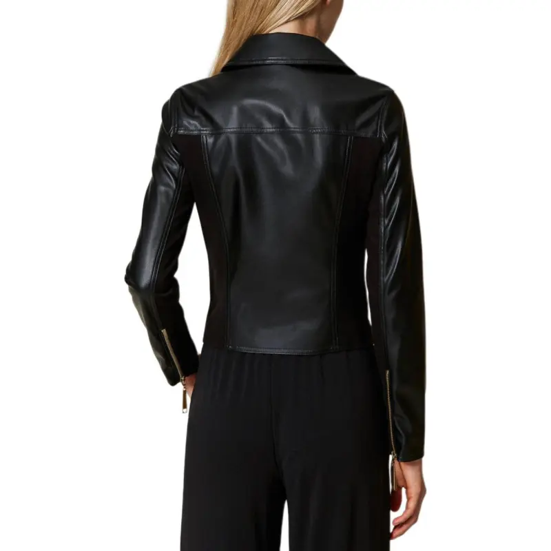 Twinset Ruffled Faux leather Biker Jacket-1