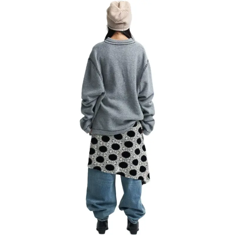 SAME FLOW Knit Long Skirt Unisex Black Dot-1