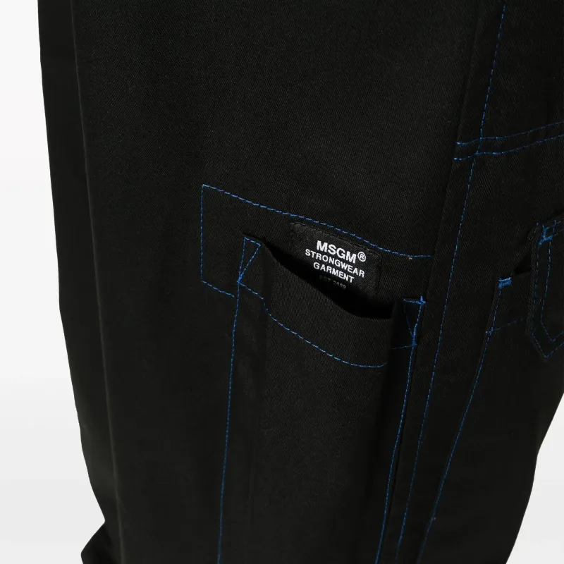 MSGM Contrasting Stitch Logo Patch Cargo Trousers-4