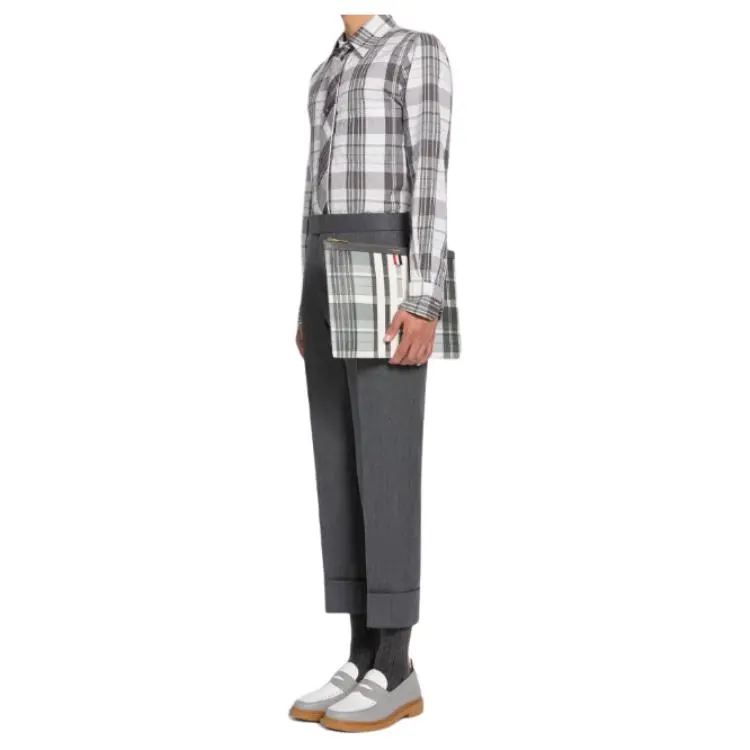 THOM BROWNE Checkered Zipped Clutch Bag-7