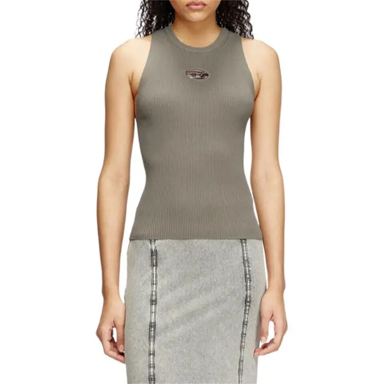 DIESEL M Caddix Logo Plaque Ribbed Knit Top-1