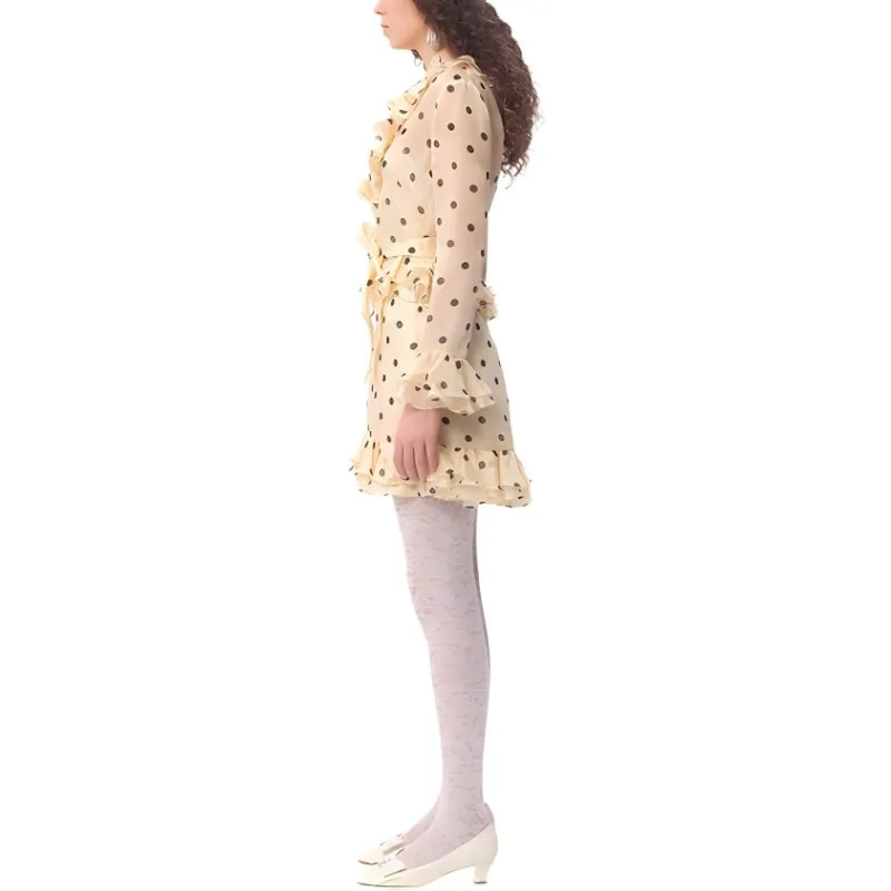 Valentino Polka Dot Printed V Neck Ruffled Dress-3