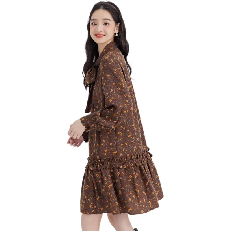 DEAR DEER PUFF Long-Sleeved Dresses Women's Brown-6