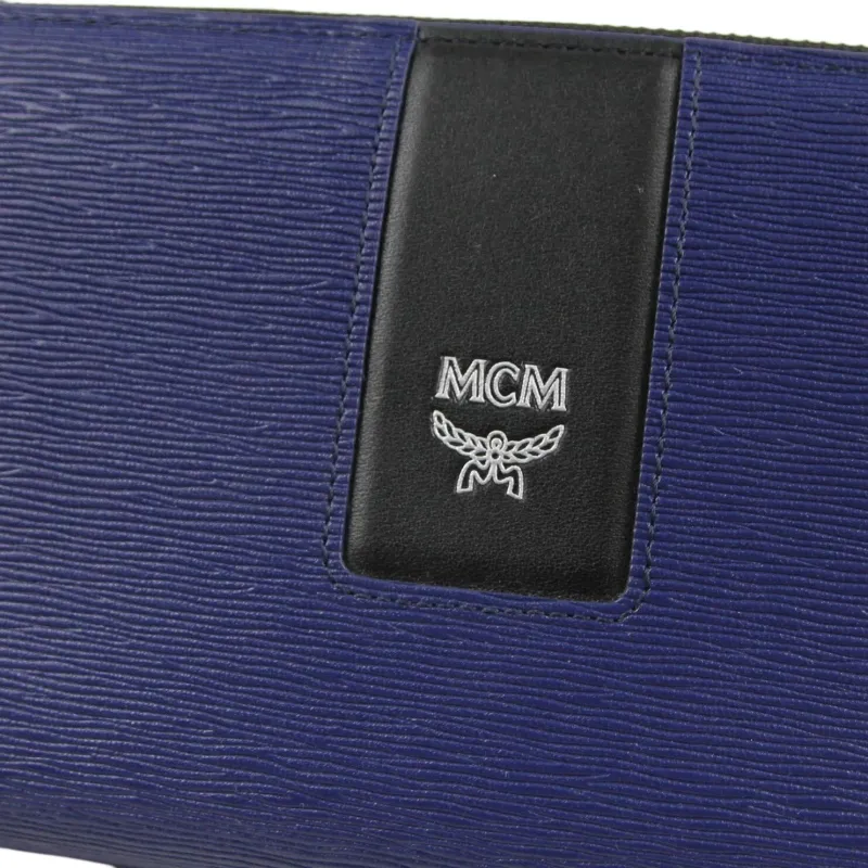 MCM Leather Wallet Large Size Men's Marine Blue-3