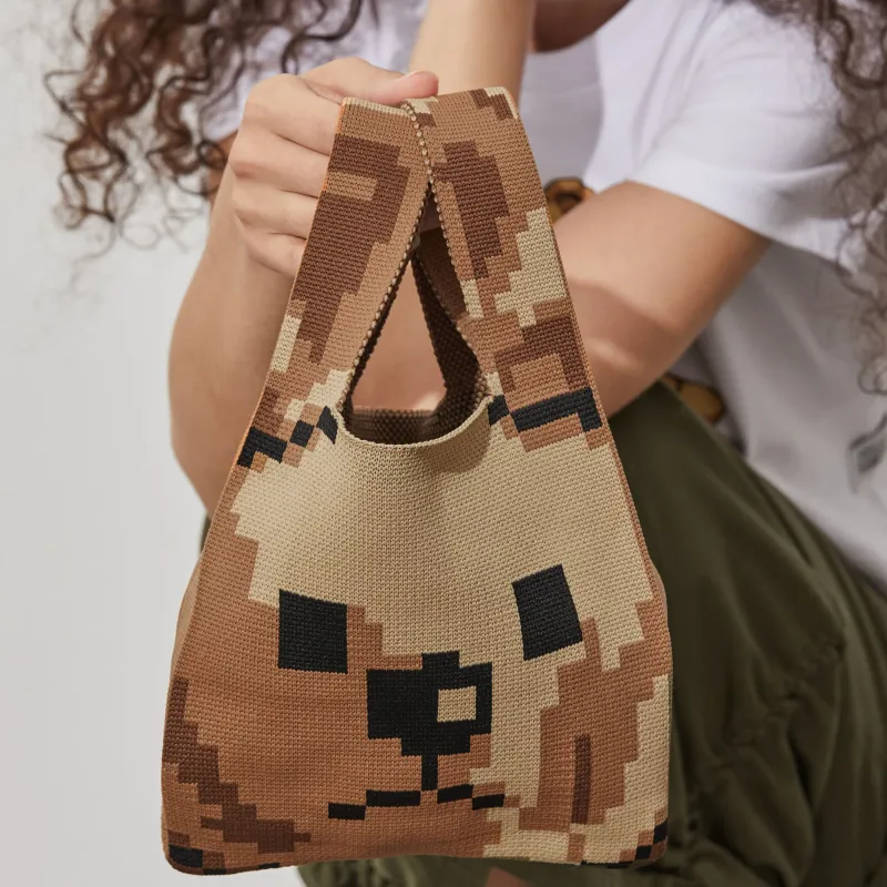 JOYRICH Knitted Fabric Wrist Woven Bag Unisex Brown-2