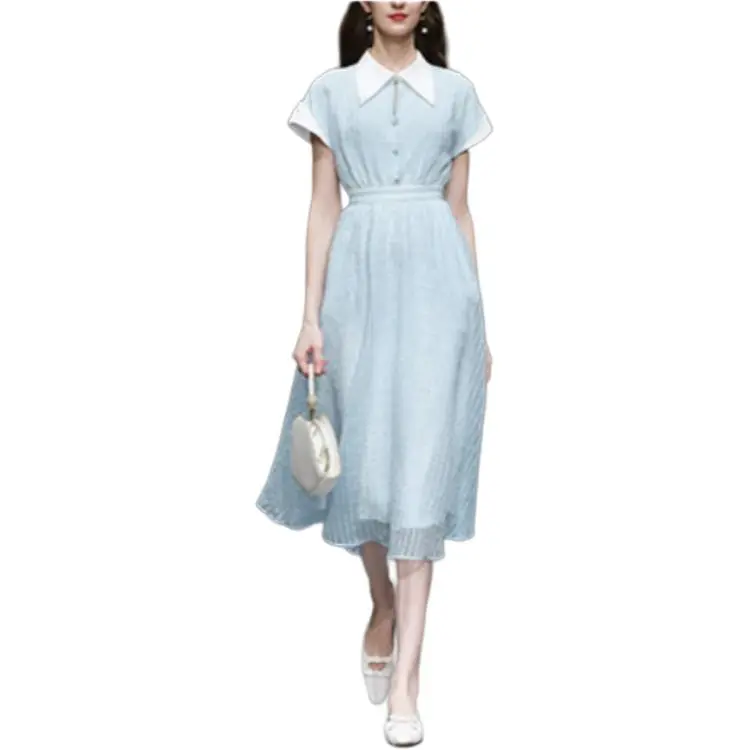 Duffy Fashion Short Sleeved Dress Women's Sky Blue-2