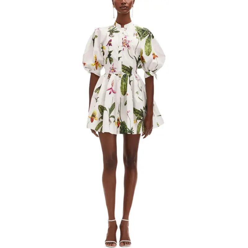 Oscar De La Renta Orchid Puff sleeve Cotton poplin Dress-1