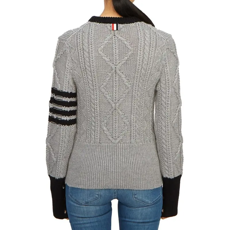 THOM BROWNE Signature 4-Bar Stripe Crewneck Pullover-4