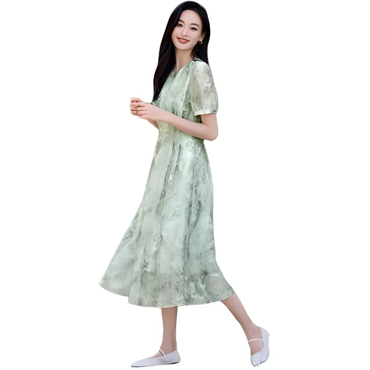 Mo Han Yi Mei Short Sleeved Dresses Women's Green-3