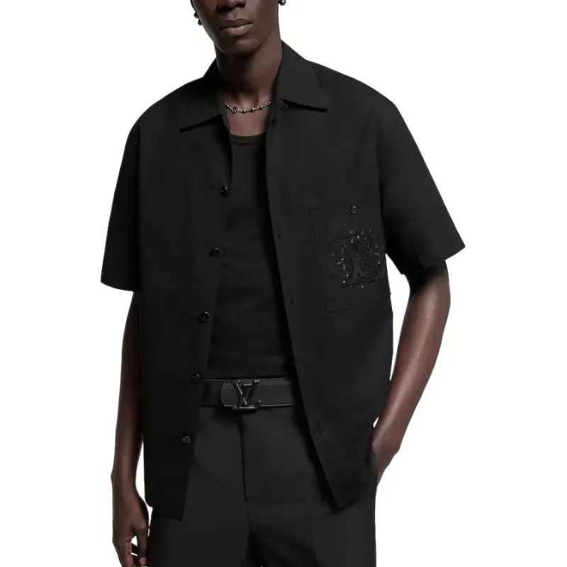 LOUIS VUITTON Embroidered Short Sleeved Cotton Shirt-1