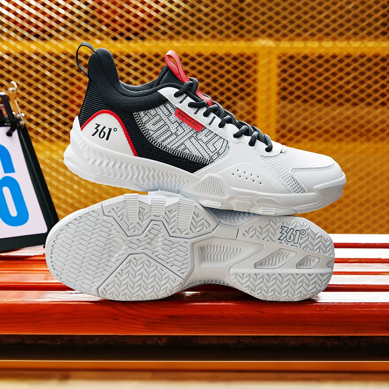 361° Cushioning Wear Resistant Low Top Basketball Shoes Men's White Black-2