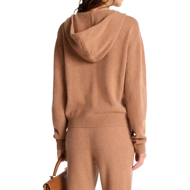 SPORTY & RICH Src Cashmere Zip Hoodie 'Camel/White'-3
