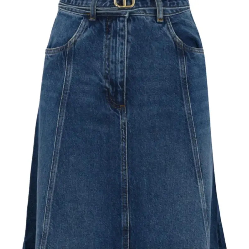 Twinset Oval T belt Denim Maxi Skirt-2