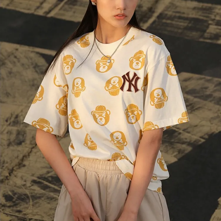 MLB New York Yankees Drop Shoulder Sleeve T Shirt Unisex Dark Cream-3
