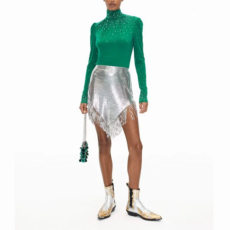 Rabanne H&M Embellished Jersey Top Green-2