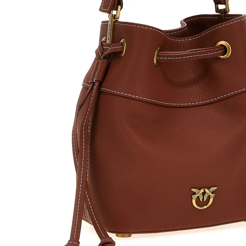 PINKO Calfskin Bucket Bags Shoulder Bags Mini Women's Brown-2