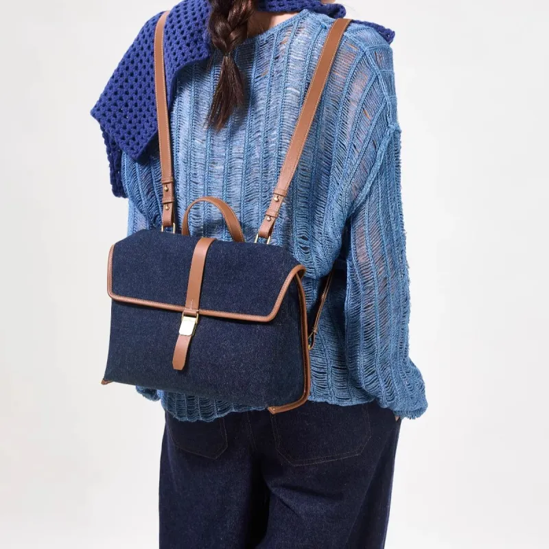 Songmont Fabric Briefcase, Backpack, Shoulder Bag, Crossbody Bag, Handbag Medium Size Unisex Blue Dyed Color-2