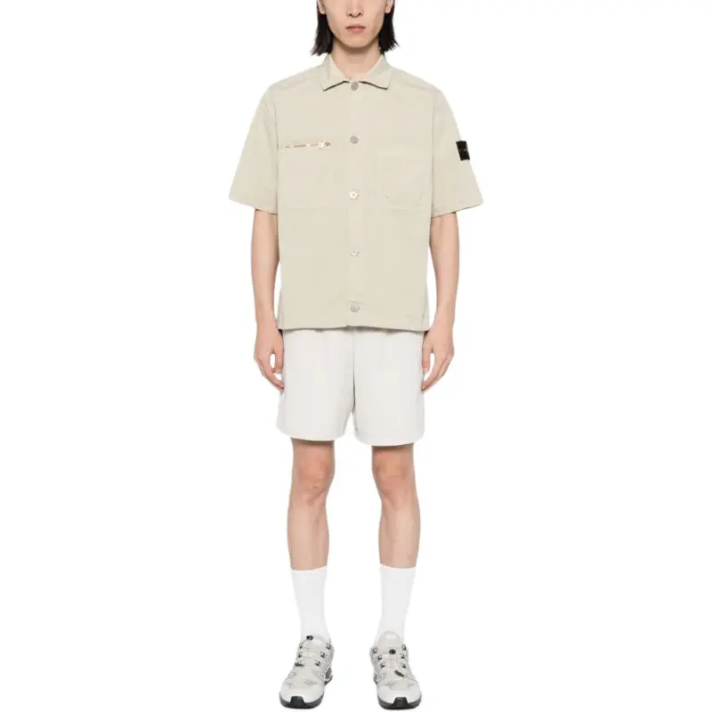 STONE ISLAND Logo Patch Short Sleeved Shirt Jacket-4