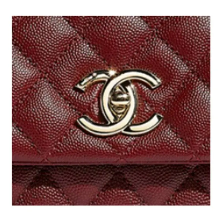 CHANEL Coco Handle Caviar Cow Leather Handbag, Crossbody Bag Women's Maroon-4
