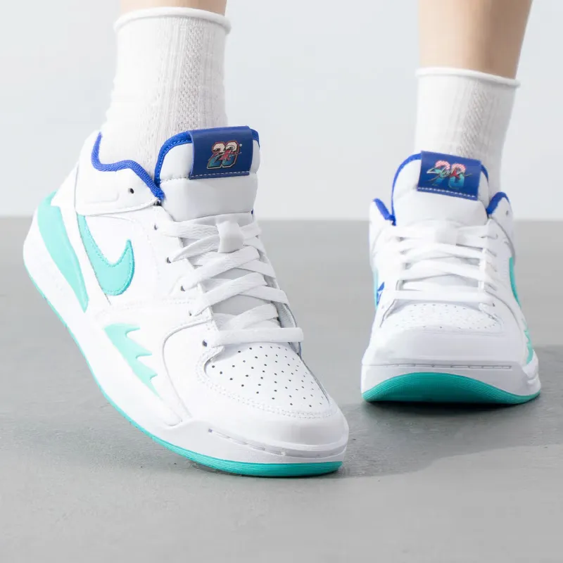Jordan Stadium 90 Anti Slip Wear Resistant Low Top Kids' Running Shoes White Green Blue Unisex-1