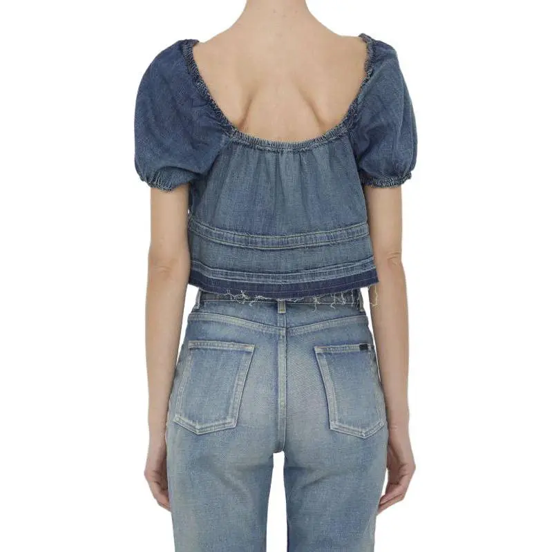 GANNI Crop Tops Women's Blue-4