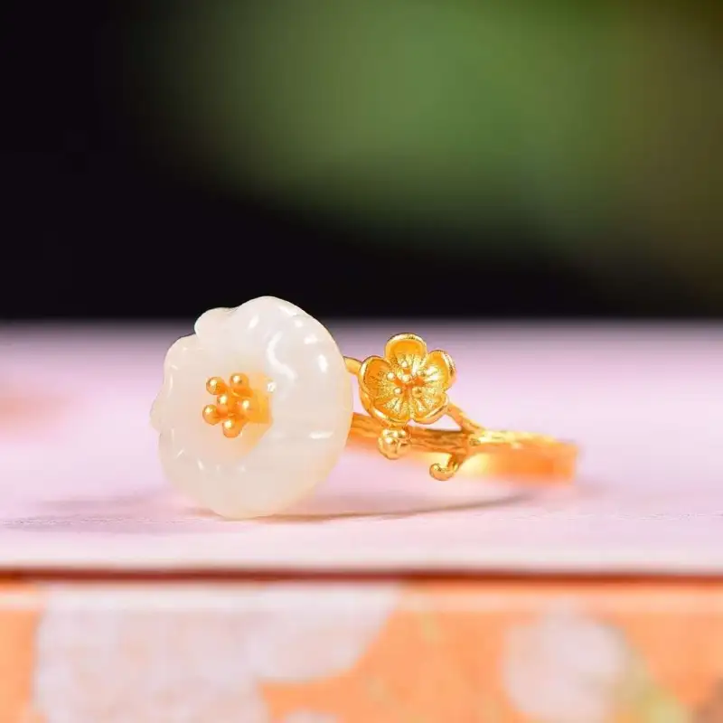 Grace Hetian Jade Rings Pale Greenish White Jade Women's-2