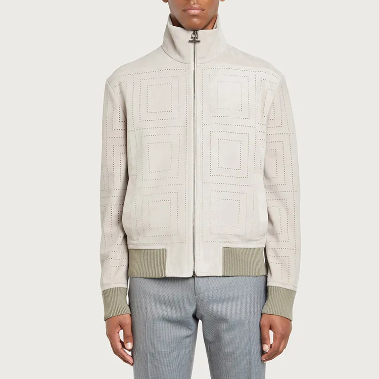 Ferragamo Leather Jackets Men Light Gray-1