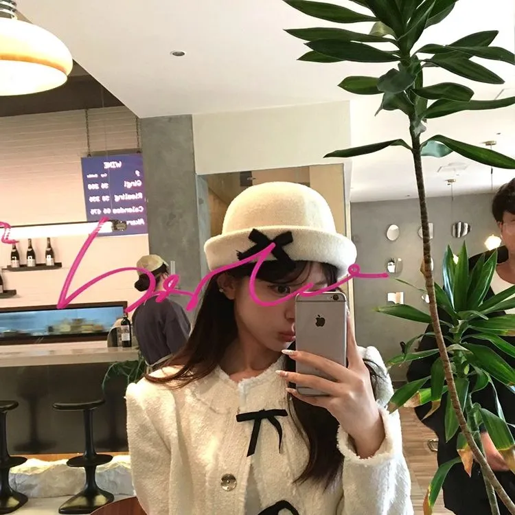 Peach Tea Rabbit Fur Blend Bucket Hats Women's-3