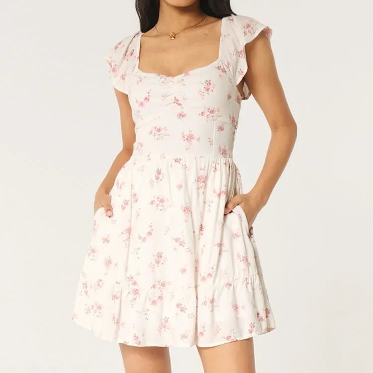 Hollister Short Sleeved Dresses Women's White Floral-1