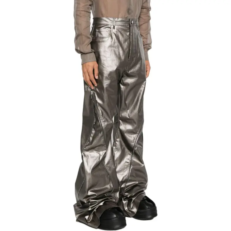 RICK OWENS/RO Lido Bolan Banana In Gun Metal Coated Stretch Denim Jeans Men's Metallic-1