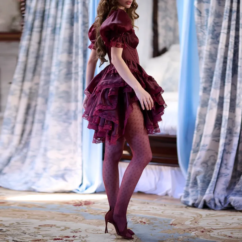 Selkie Collection FW24 Short Sleeved Dresses Women's Burgundy-3