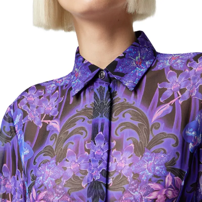 VERSACE Orchid Barocco-print Pleated Shirtdress-4