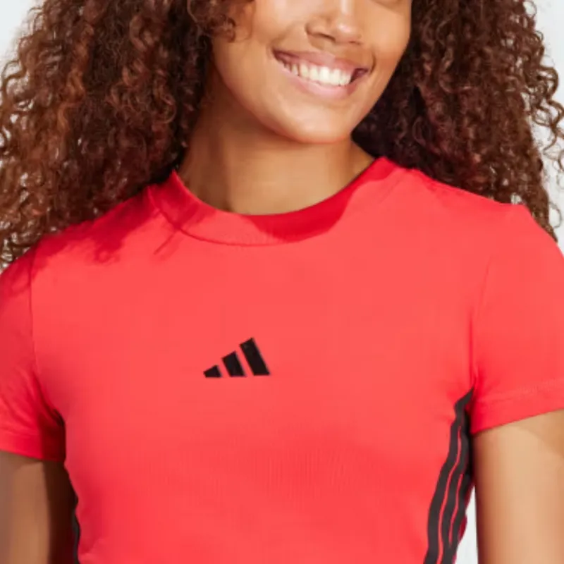 Adidas Women's Essentials 3 Stripes Slim Baby T Shirt Pure Ruby/Black-5