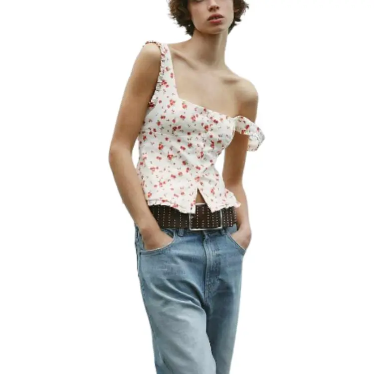 ZARA Camisole Women's White Base With Red Flowers-3