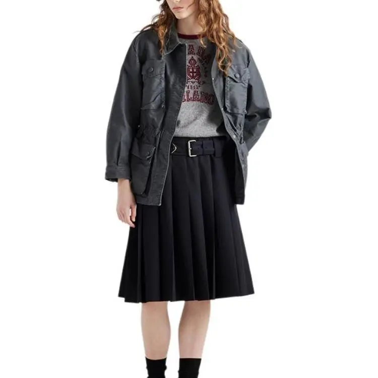 PRADA Belted Pleated Midi Skirt-1