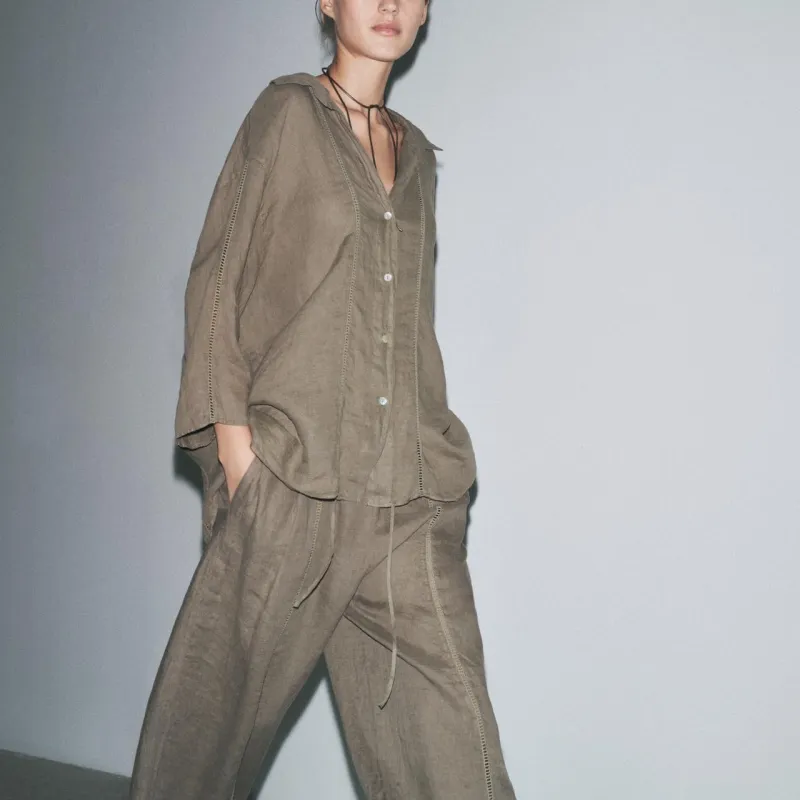 ZARA ZW Series Shirt Women's Brown/Dark Taupe-4
