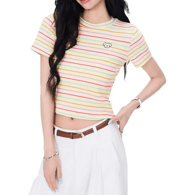 NHZN Regular T Shirt Women's Black Stripes-3
