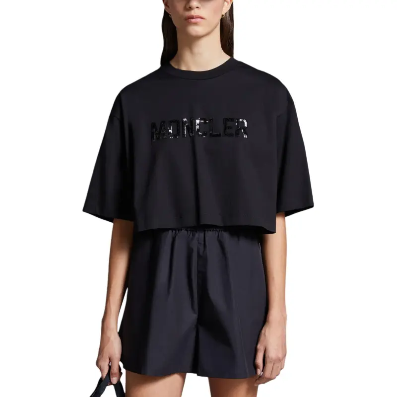 Moncler Embellished Logo Embroidery Cropped T Shirt-1