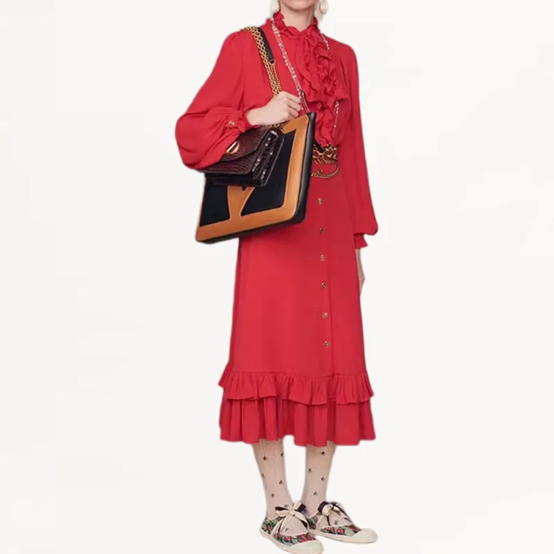 Valentino FW24 Long Sleeved Dress Women's Red-4