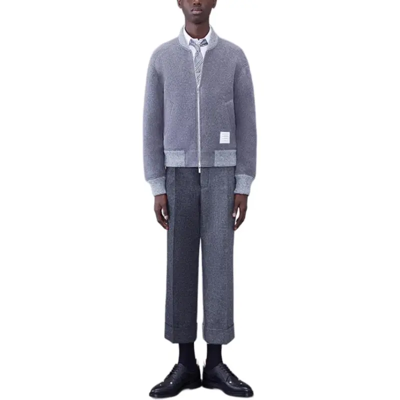 THOM BROWNE Logo Patch Zipped Bomber Jacket-4