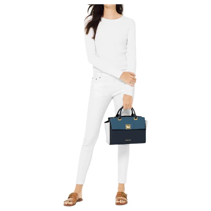 MICHAEL KORS Sylvia Leather Crossbody One Shoulder Handbag Medium Size Women's Marine Blue & Black-3