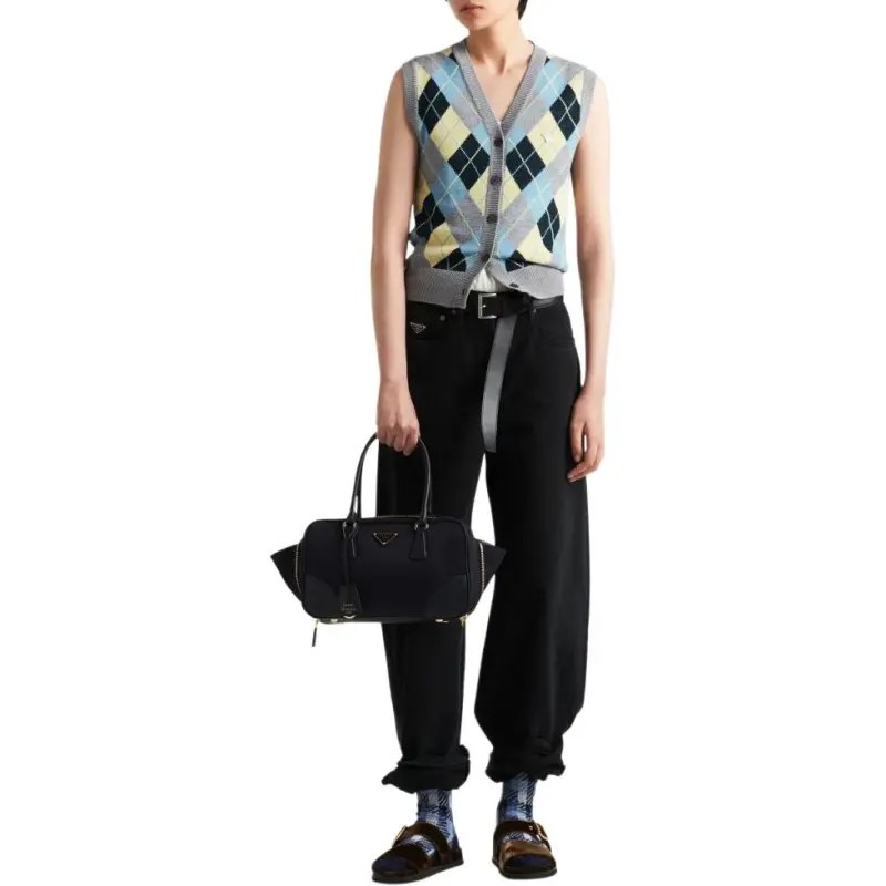 PRADA Checked Buttoned Knitted Vest-1