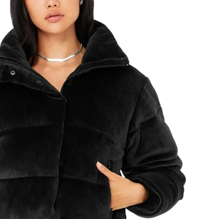 Alo Yoga RIBBED VELOUR GOLD RUSH PUFFER Puffer Jacket Women's Black-3
