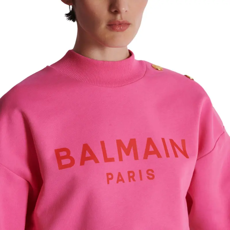 BALMAIN Logo Printed Crewneck Cropped Sweatshirt-4