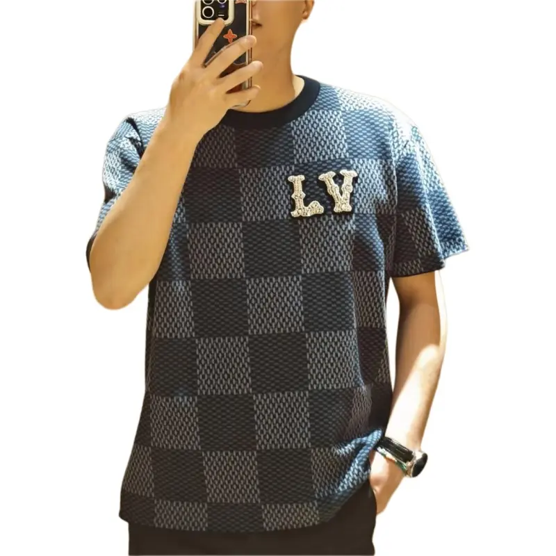 LOUIS VUITTON Damier Short Sleeved Crewneck With Lv Crystal Patch-4
