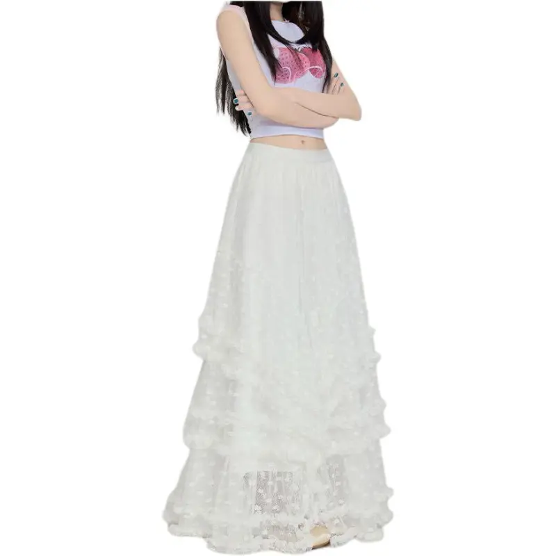 Concubine Zhu Casual Long Skirt Women's White-3