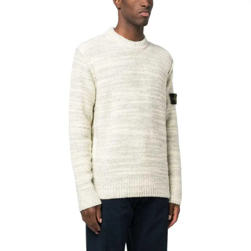 STONE ISLAND Logo Patch Crewneck Knitted Slub Jumper-2