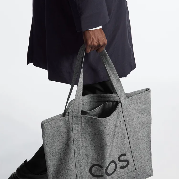 COS Cotton Tote Bag, Shopping Bag, Shoulder Bag Unisex Dark Gray-4