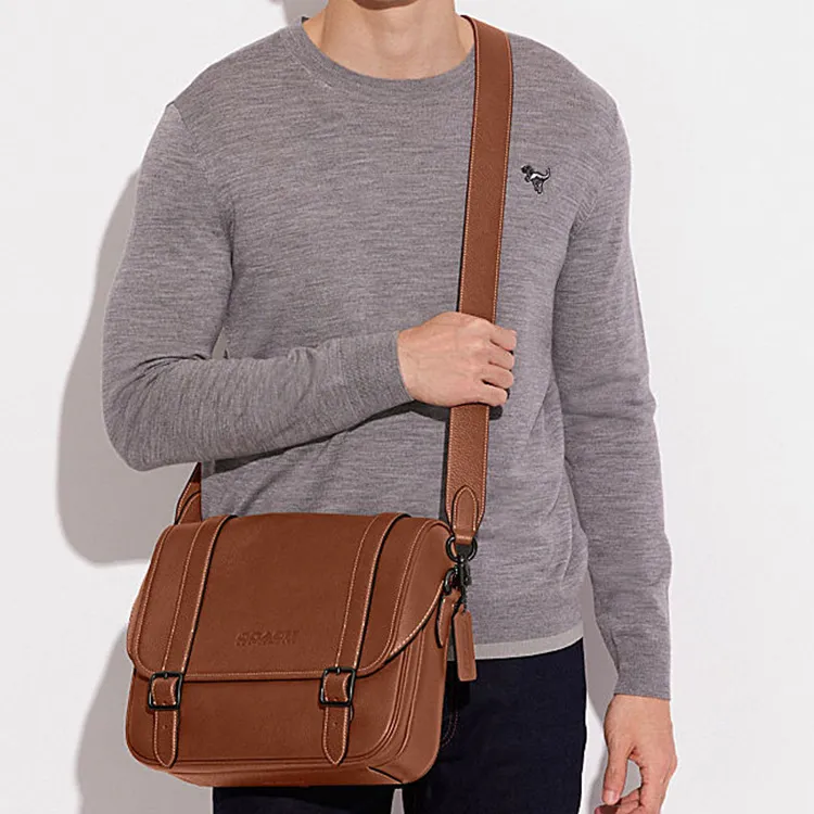 COACH Carriage Pebble Texture Cow Leather Messenger Bag, Shoulder Bag, Crossbody Bag Men's Coffee-4