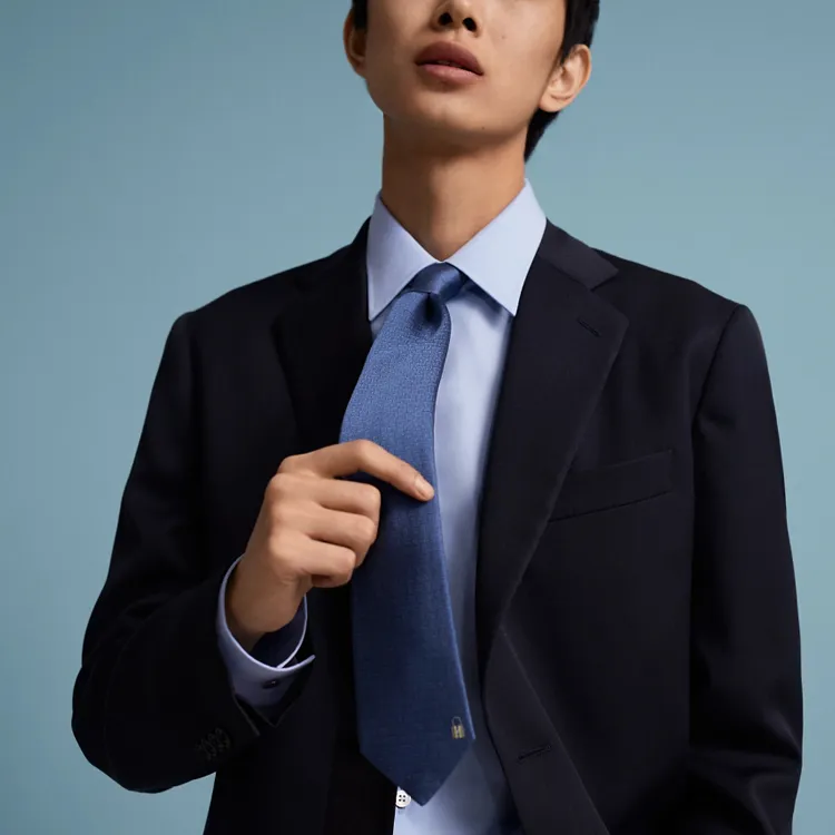 HERMES Pinces H Tie Ties Unisex Marine Blue-1